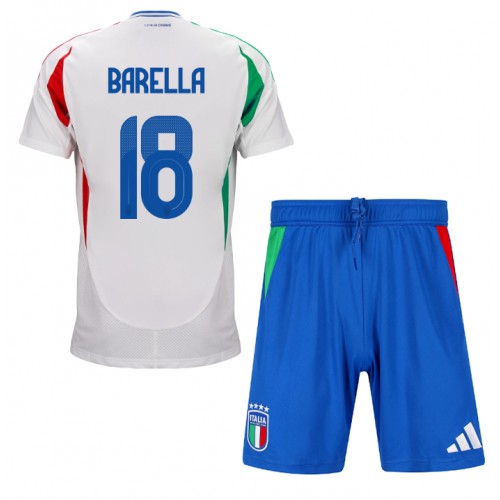 Fotballdrakt Barn Italia Nicolo Barella #18 Bortedraktsett EM 2024 Kortermet (+ Korte bukser)